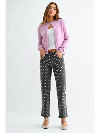 Alabama Kay Polka Dot Jeans – black and white polka dot straight leg jeans