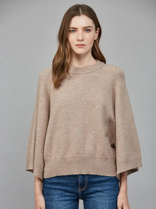 Addison Noelle Sweater – oatmeal crew neck sweater with a boxy fit and wide sleeves