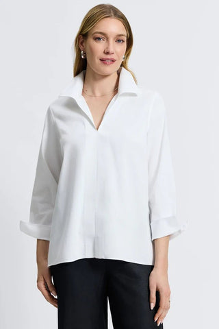 White Agnes Wrinkle Free Blouse - The Pointe Boutique