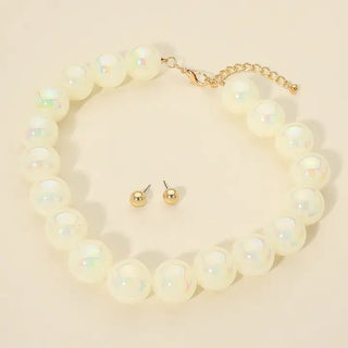 White Chunky Ball Beaded Statement Necklace - The Pointe Boutique