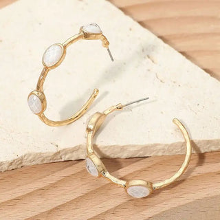 White Faceted Oval Stone Around Hoop Earrings - The Pointe Boutique