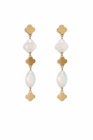 White - Gold Crystal Drop Earrings - The Pointe Boutique