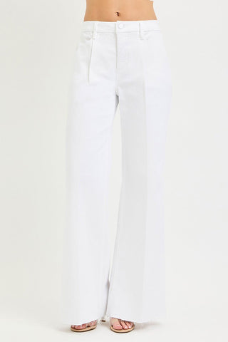 White TC - High Rise Wide Leg Pleated Pants - The Pointe Boutique
