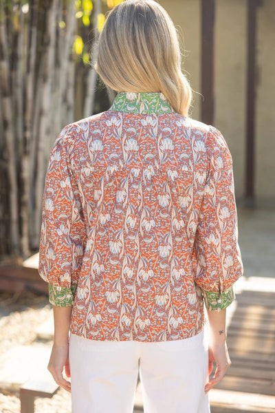 Wide Color Block Floral Printed Top - Orange - The Pointe Boutique