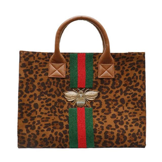 Wild Leopard Tote w/ Gold Bee - The Pointe Boutique