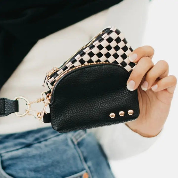 Wonderlust Woven Dual Pouch Wristlet Checkered - The Pointe Boutique