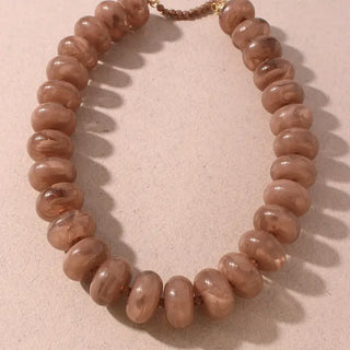 Chunky Marbled Resin Disc Beaded Necklace-Taupe