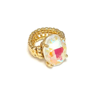 White AB Oval Shape Glass Cocktail Cut Stretched Ring