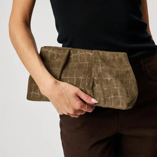 Eva Croco Embossed Faux Suede Clutch – croc-embossed faux suede shoulder clutch