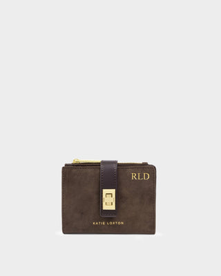 Orin Twist Lock Small Wallet-Bitter Chocolate Suedette – small chocolate suedette wallet with gold twist lock