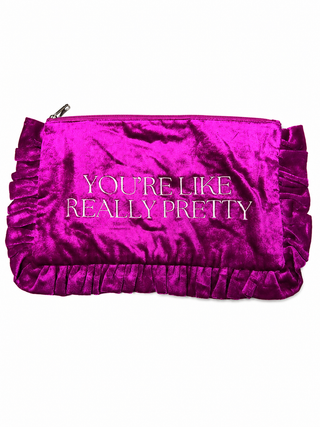 metallic hot pink ruffle travel pouch