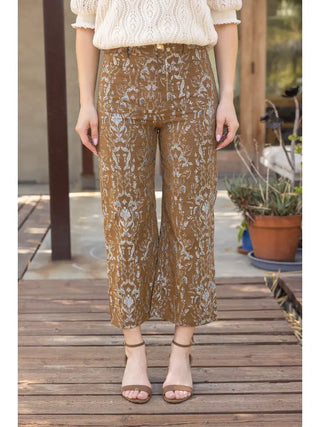 The Teagan Jacquard Pants – brown jacquard animal print pants