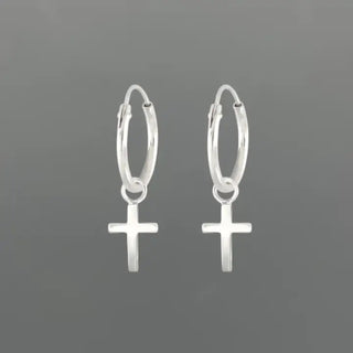 Sterling silver faith mini cross dangle hoop earrings