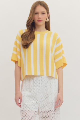 Yellow Striped Dolman Short Sleeve Top - The Pointe Boutique