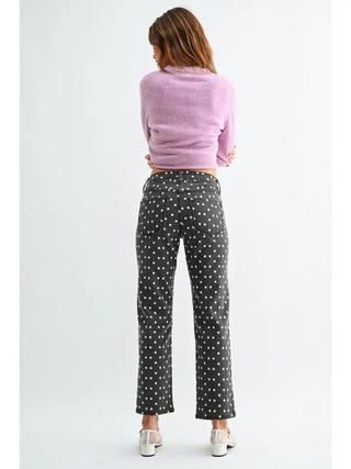 Alabama Kay Polka Dot Jeans – black and white polka dot straight leg jeans