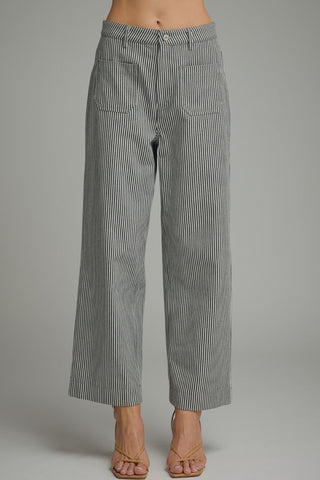The Ivy Black Stripe Pants – black and white fine stripe wide leg pants