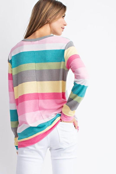 Pink/Teal Multi Color Stripe Long Sleeve Top