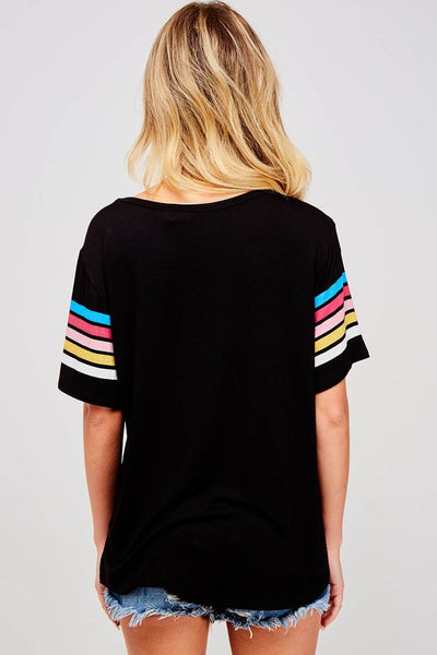 Black Multi Color Chevron Print Top