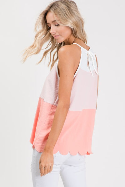 Coral Color Block Scallop Edge Top