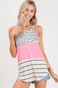 Neon Pink Color Block Sleeveless Top