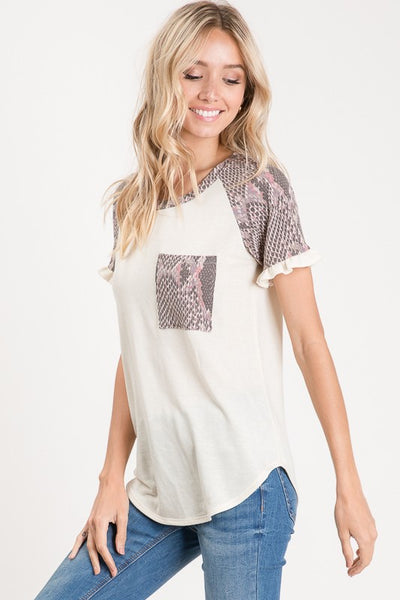 ALL ABOUT SNAKESKIN RUFFLED TOP