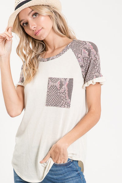ALL ABOUT SNAKESKIN RUFFLED TOP