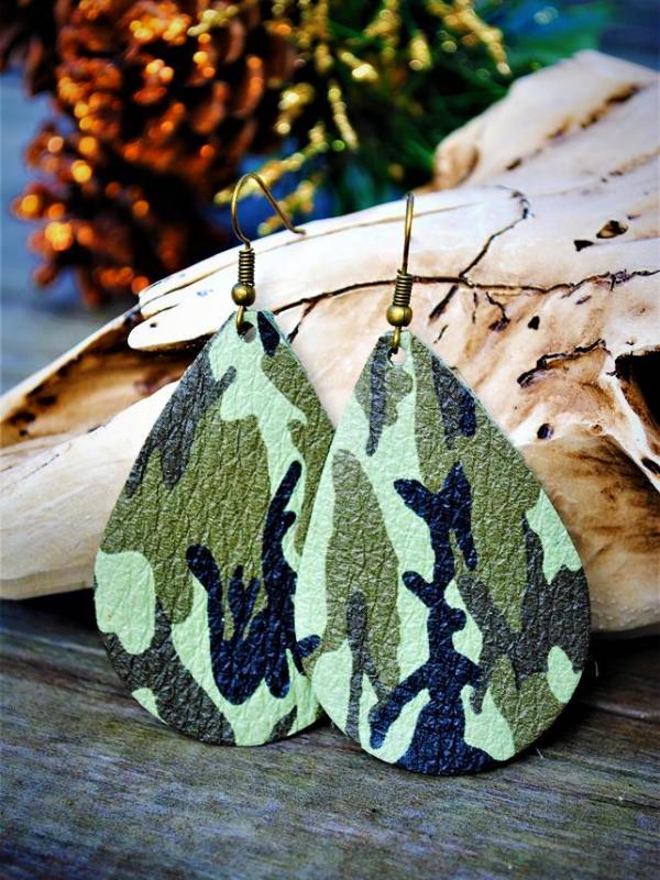Camo Cowhide Chunky Teardrop Earrings
