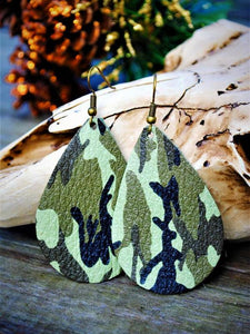 Camo Cowhide Chunky Teardrop Earrings