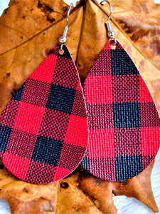 Buffalo Plaid Faux Leather Teardrop Earrings
