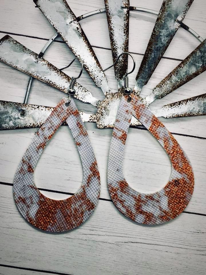 Marble Faux Leather Cutout Teardrop Earrings
