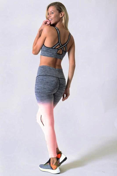 Coral Two Tone Dip Dye Ombre Leggings w/High Waist Band