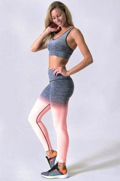 Coral Two Tone Dip Dye Ombre Leggings w/High Waist Band