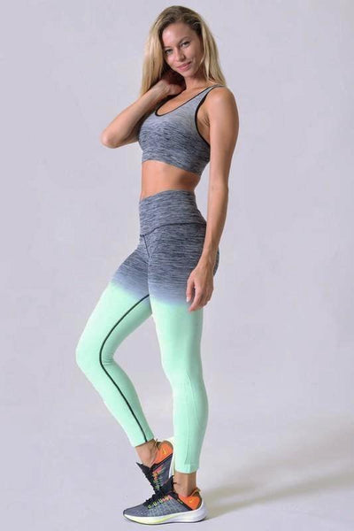 Mint Two Tone Dip Dye Ombre Leggings w/High Waist Band