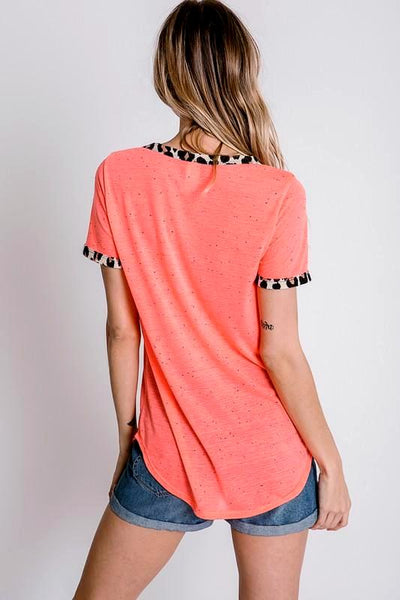 Neon Coral Animal Print Pocket Top