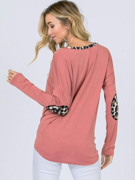 Light Brick Leopard Long Sleeve Tie Front Top