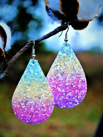 Pink Ombré Glitter Canvas Teardrop Earrings