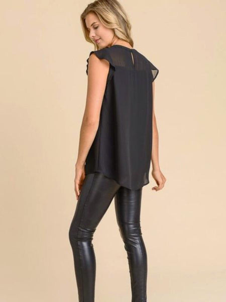 Black Pleated Front Top
