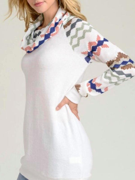 White Brushed Ribbed Cowl Neck Top