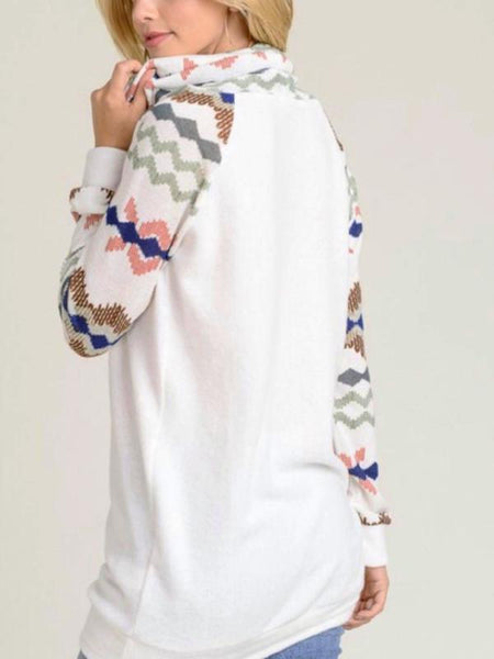 White Brushed Ribbed Cowl Neck Top
