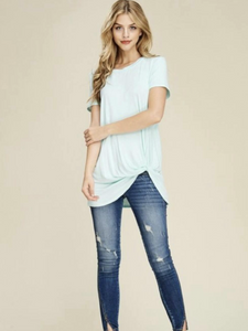 Mint Front Knot Detail Short Sleeve Top