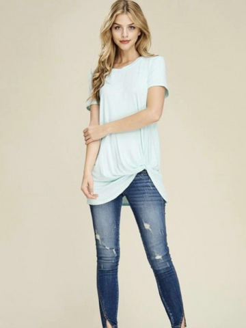 Mint Front Knot Detail Short Sleeve Top