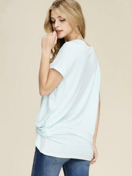 Mint Front Knot Detail Short Sleeve Top