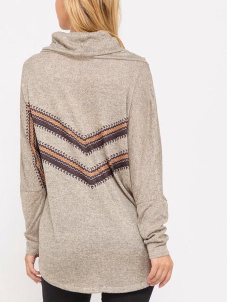 Taupe Long Sleeve Cowl Neck Tunic Top