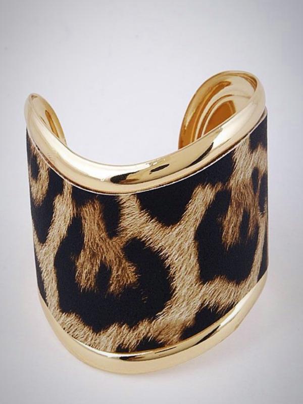 Brown/Gold Leopard Print Open Cut Bracelet - The Pointe Boutique