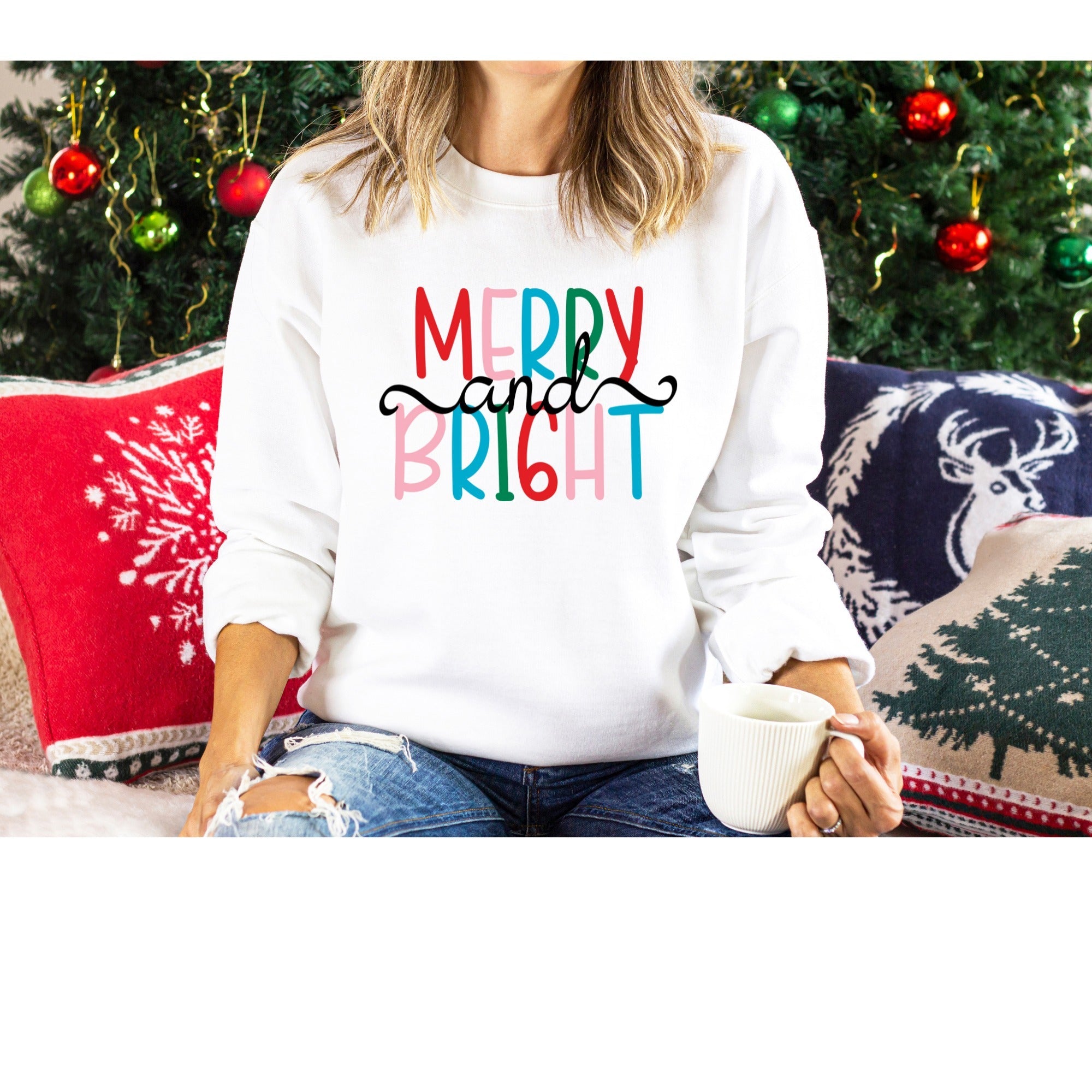 Merry & Bright Colorful Sweatshirt - The Pointe Boutique