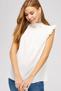 White Ruffle Detail Sleeveless Blouse - The Pointe Boutique